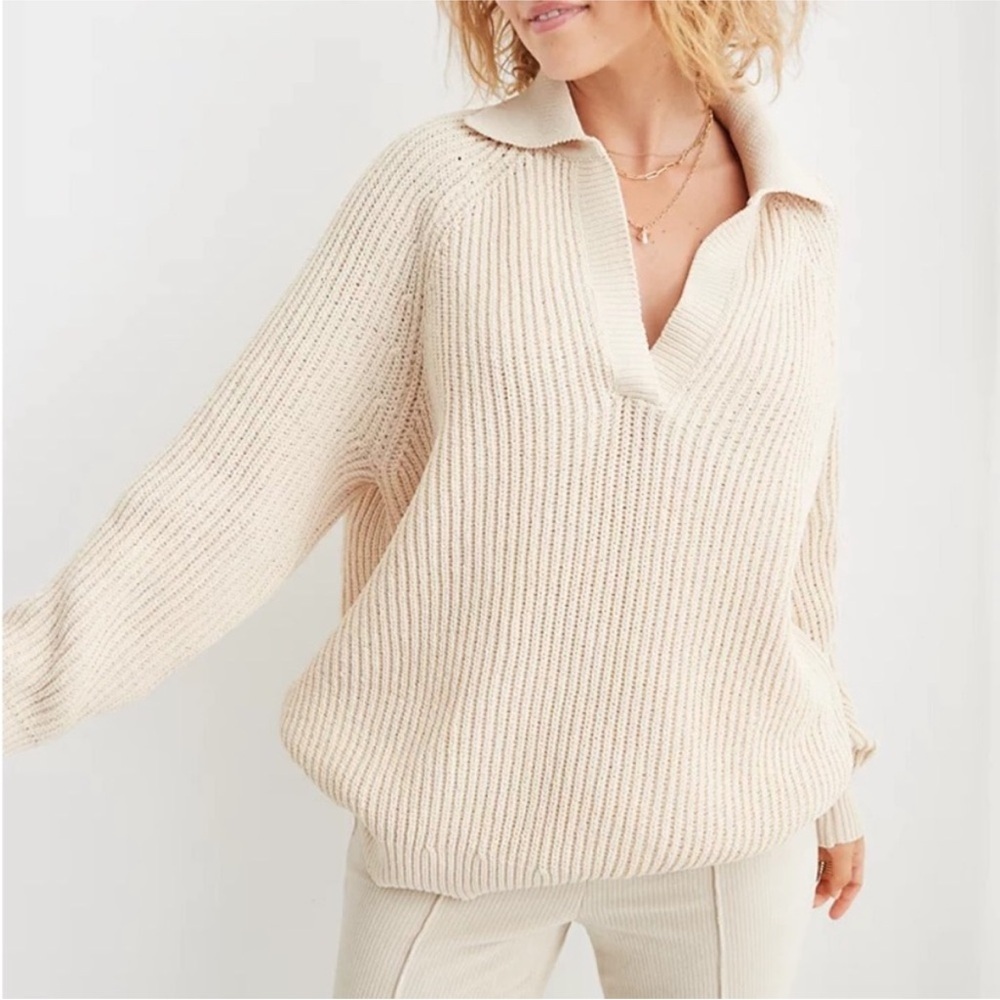 Aerie Sugar Rush Oversized Chunky Chenille Knit Collared Pullover Sweater Medium